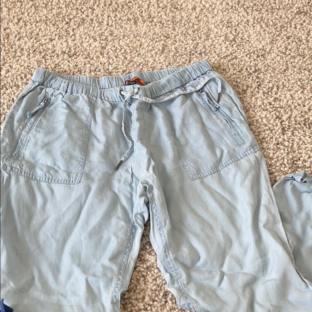 Blue “jean” soft joggers with zippers